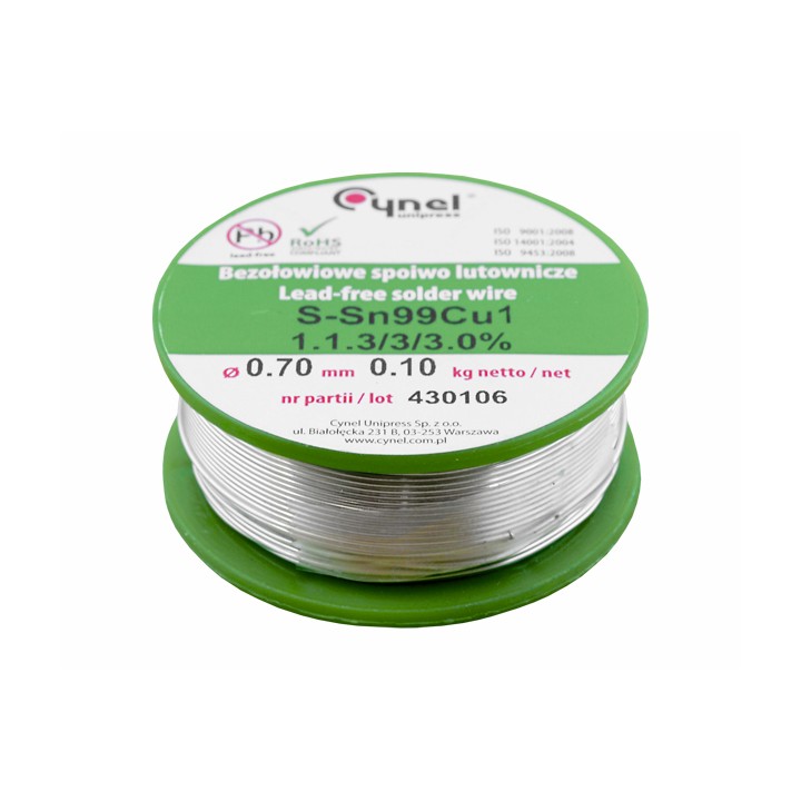 Fludor fără plumb Cynel Sn99Cu1, 0,7 mm, 100 g