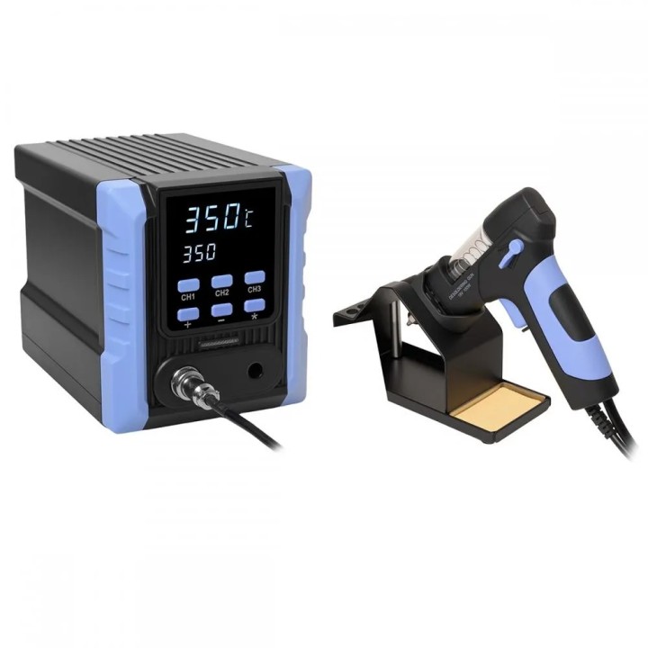 Stația de dezlipit ZD-8955 cu afișajul LED aprins și pistolul ZD-557 așezat în suport