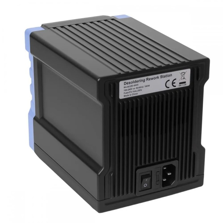 Spatele stației ZD-8955: eticheta cu modelul, 100–240 V AC, 160 W, comutatorul de pornire și mufa cablului de alimentare