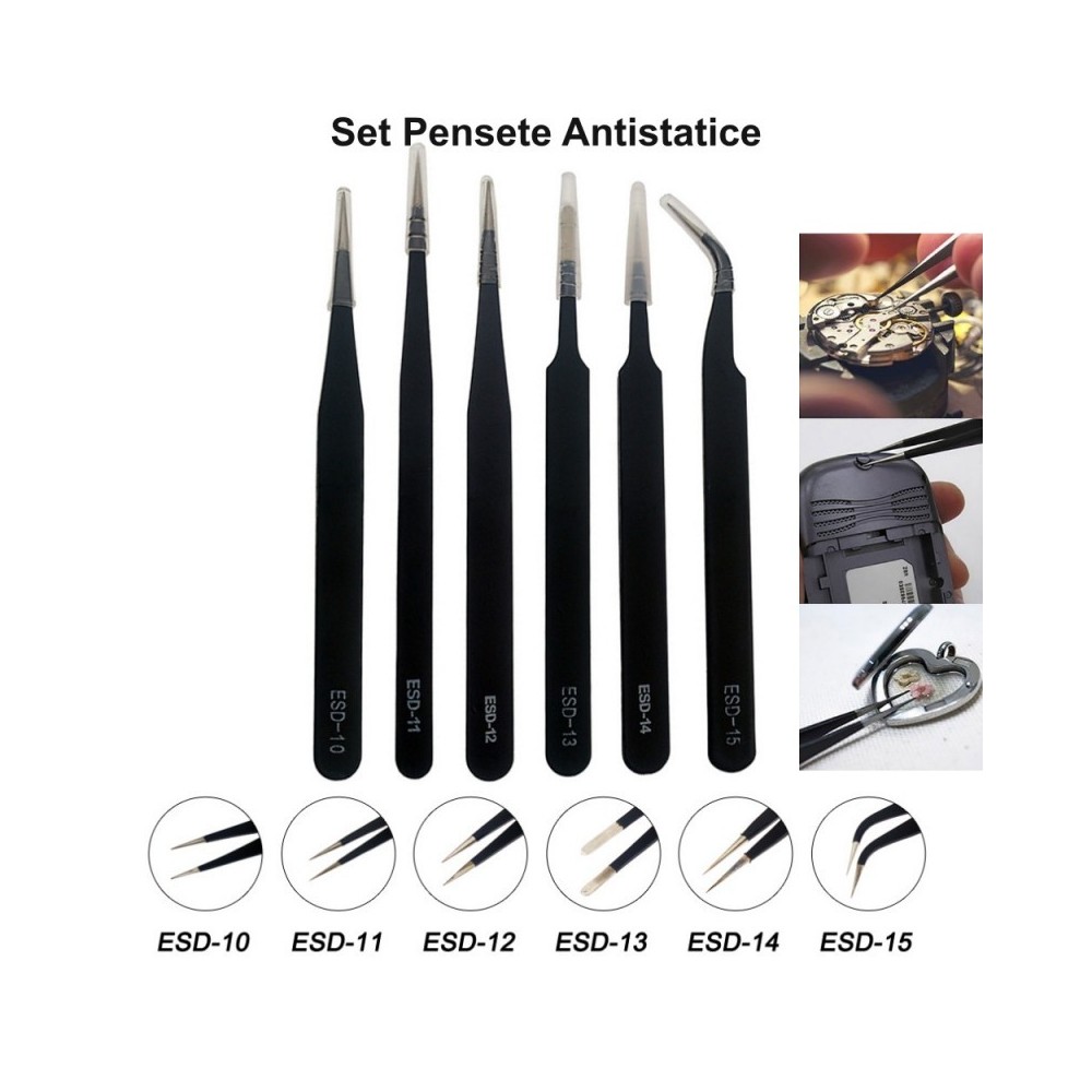 Set Pensete Fine Antistatic ESD 6Buc