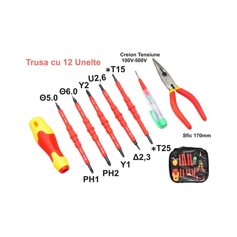 Trusa 12 Unelte de Electrician, Surubelnite si Sfic NO-3035
